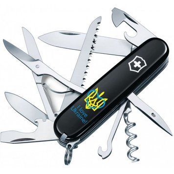 Ніж "Victorinox" Huntsman Ukraine 91мм/15функ/чорн /Тризуб із серцем + I love Ukraine, 1.3713.3_T1310u - фото товару