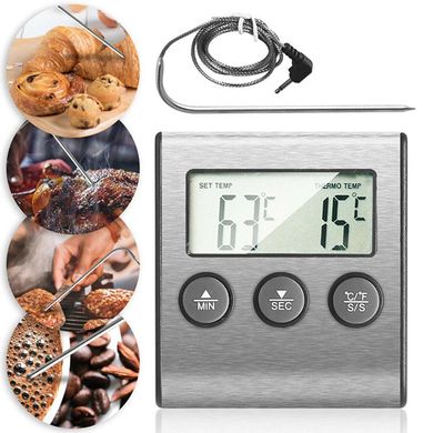 Термометр кухонный TP-700 с выносным щупом + таймер, для мяса, с магнитом и сигнализатором, 8883 - фото товара