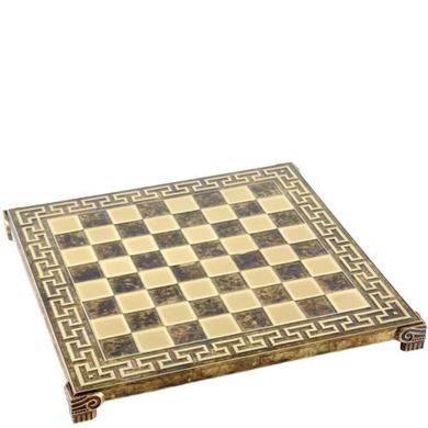S16BMBRO шахматы "Manopoulos", "Спартанский воин", доска с узором, латунь, в деревянном футляре, коричневые, фигуры бронза/голубая патина, 28х28см, 3,4кг, S16BMBRO - фото товара