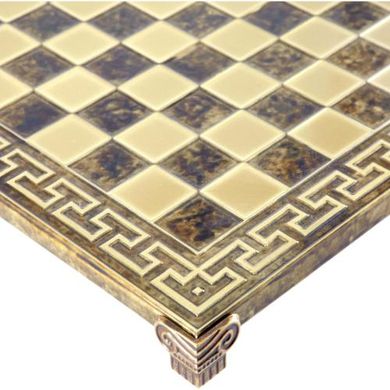S16BMBRO шахматы "Manopoulos", "Спартанский воин", доска с узором, латунь, в деревянном футляре, коричневые, фигуры бронза/голубая патина, 28х28см, 3,4кг, S16BMBRO - фото товара
