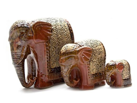Слоны керамические 3 шт (19,5х18,5х11см 12х12х8см 7х7,5х4,5см), K326055 - фото товара