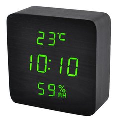 Часы сетевые VST-872S-4 зеленые, (корпус черный) температура, влажность, USB, SL5959 - фото товара