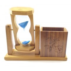 Годинник пісочний з підставкою для ручок синій пісок(19х15х5,5 см), K332235 - фото товару
