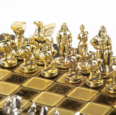 S16BRO шахи "Manopoulos", "Спартанський воїн", латунь, у дерев'яному футлярі, коричневі, 28х28см,, S16BRO - фото товару