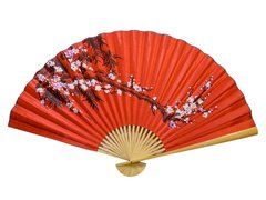 Веер настенный "Сакура на красном фоне" шелк (90см), K324950 - фото товара