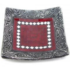 Блюдо теракотове з червоною мозаїкою (20,5х20,5х6 см), K330276 - фото товару