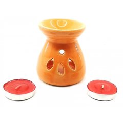 Аромалампа керамическая ,подарочный набор оранжевая (12,5х8х7см), K332617 - фото товару