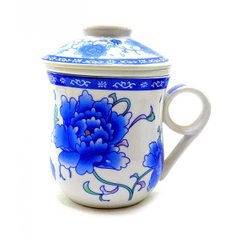 Чашка керамическая с ситом "Синие цветы"(12х11х9 см)E, K332885E - фото товару