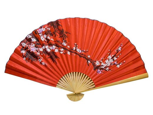 Веер настенный "Сакура на красном фоне" шелк (90см), K324950 - фото товару