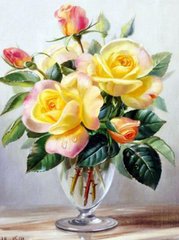 Розмальовка по номерах 30 * 40см "Троянди у вазі" OPP (полотно на рамі фарби. Кисті.), K2748499OO1070EKTL_O - фото товару