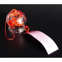 Японський скляний дзвіночок Фурін зі спідничкою 6,5*6,5*7 см. Висота 40 см. Червоні квіти, K89190231O1716567395 - фото товару