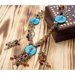 Комплект намисто + сережки ACCESSORY Сині скла, K80800124O1441070396 - фото товару