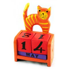 Календарь настольный "Кот" дерево оранжевый (14,5х10х5,5 см), K324336D - фото товара