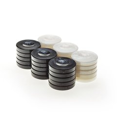 PR1BLA фішки для гри у нарди "Manopoulos" Black & White D36x6mm 30 шт, вес 400 г, PR1BLA - фото товару