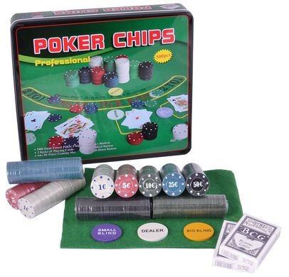 Покерный набор в металлической коробке на 500 фишек с номиналом №500T, №500T - фото товара