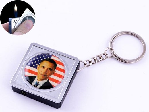 Зажигалка карманная-брелок квадрат Барак Обама №2312-7, №2312-7 - фото товара