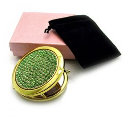 Дзеркальце косметичне "Стрази" золото 18583 "Зелений" (у коробці + чохол), K319711 - фото товару