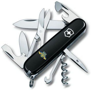 Ніж "Victorinox" Climber Ukraine 91мм/14функ/чорн /Герб України з стрічкою, 1.3703.3_T1010u - фото товару