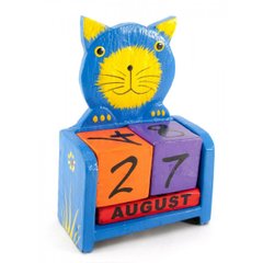 Календарь настольный "Кот" дерево синий (15х10х5 см), K329905D - фото товара