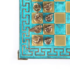 S16CMTIR шахматы "Manopoulos", "Спартанский воин", доска с узором, латунь, в деревянном футляре, бирюзовые, фигуры золото/серебро , 28х28см, 3,4 кг, S16CMTIR - фото товара