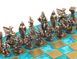S16CMTIR шахи "Manopoulos", "Спартанський воїн", латунь, у дерев'яному футлярі, бірюзовий, 28х28см,