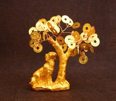 Собака полістоун під золото + дерево з золотими монетами, K89260349O362838513 - фото товару