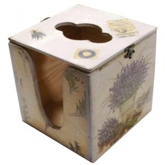 Салфетница кубик "Кувшин с лавандой" (14х14х14) сосна, липа, K330316 - фото товару