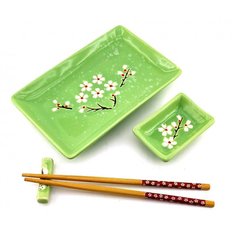 Сервіз для суші "Сакура на зеленому тлі" (28х14 см)(1 персону)N, K334280N - фото товару