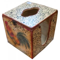 Салфетница кубик "Петухи" (14х14х14) сосна, липа, K330318 - фото товара