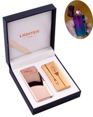 Електроімпульсна запальничка в подарунковій коробці LIGHTER (USB) №HL-122 Gold, №HL-122 Gold - фото товару