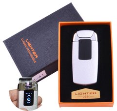 Електроімпульсна запальничка в подарунковій упаковці Lighter (Подвійна блискавка, USB) №HL-41 White, №HL-41 White - фото товару
