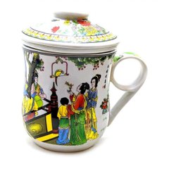 Чашка керамічна з ситом "Дівчата з папугою" (12х11х9 см)F, K332885F - фото товару
