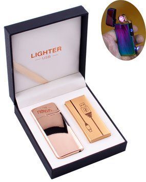 Електроімпульсна запальничка в подарунковій коробці LIGHTER (USB) №HL-122 Gold, №HL-122 Gold - фото товару
