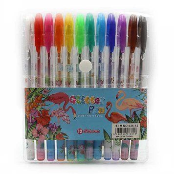 Набір гелевих ручок глитер"Flamingo",PVC,12кол., 1шт/етик., K2745498OO9804-12 - фото товару