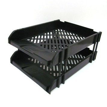 Лоток для бумаги 2 отд. горизонт. пласт. 32*25,5*5см, черн.KW-trio, K2738505OO5520B-2 - фото товара