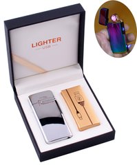 Електроімпульсна запальничка в подарунковій коробці LIGHTER (USB) №HL-122 Silver, №HL-122 Silver - фото товару