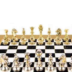 S32BLA шахматы "Manopoulos", "STAUNTON", латунь, в деревянном футляре, черно/золотые, фигуры классические золото/серебро 28х28см, 3,2кг, S32BLA - фото товара