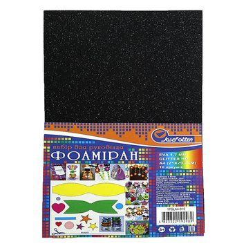 Фоамиран EVA 1.7&plusmn;0.1MM "Черный" GLITTER HQ A4 (21X29.7CM) 10лист./п./этик., K2741437OO17GLA4-015 - фото товара