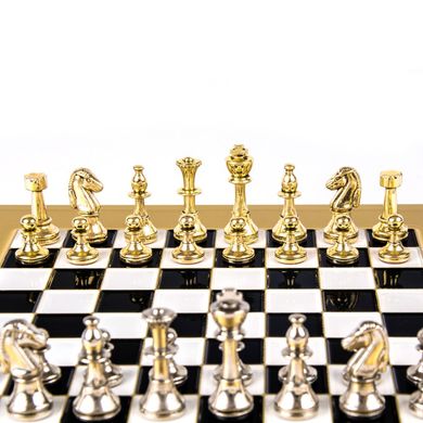 S32BLA шахи "Manopoulos", фігури класичні, латунь, у дерев'яному футлярі, чорне з,28х28см, вага 3,2, S32BLA - фото товару