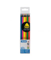 Набір кольорових олівців треуг. "Fluo" ТМ "MILAN" 6шт., D2,9mm, чорн.дерево1шт/етик, K2738646OO752306 - фото товару