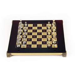 S32RED шахматы "Manopoulos", "STAUNTON", латунь, в деревянном футляре, красные, фигуры классические золото/серебро 28х28см, 3,2кг, S32RED - фото товара