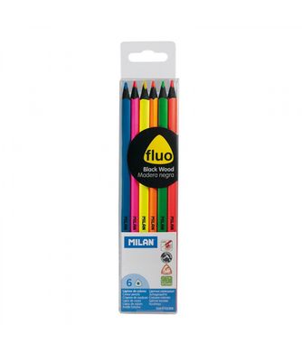 Набір кольорових олівців треуг. "Fluo" ТМ "MILAN" 6шт., D2,9mm, чорн.дерево1шт/етик, K2738646OO752306 - фото товару