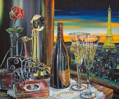 Розмальовка по номерах 30 * 40см "Шампанське з видом на Париж" OPP (полотно на рамі фарби. Кисті., K2748556OO1184EKTL_O - фото товару