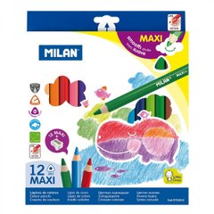 Набір кольорових олівців трикутних "MAXI" ТМ "MILAN" 12 шт. зі стругачкою, D5mm 1 шт./етик, K2738643OO722612 - фото товару