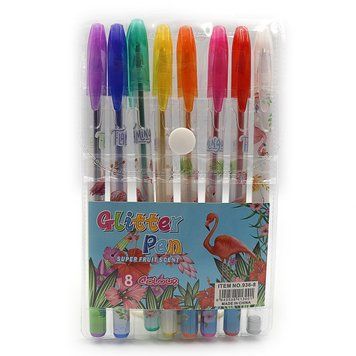 Набір гелевих ручок гліттер"Flamingo",PVC, 8 кол., 1шт/етик., K2745496OO9804-8 - фото товару