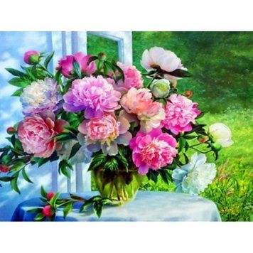 Раскраска по номерам на дереве 40*50 "Пионы" карт.уп краск. кисти., K2745864OO3367RAD - фото товара