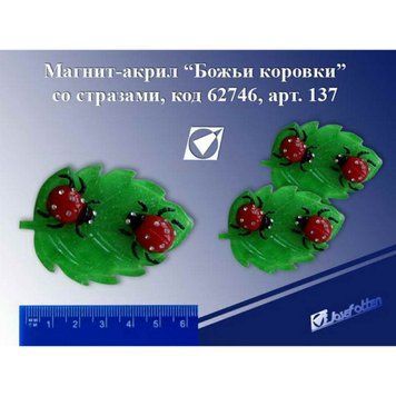 Магніт акрил "Божа корівка на листочку" mix, K2722230OO0137 - фото товару