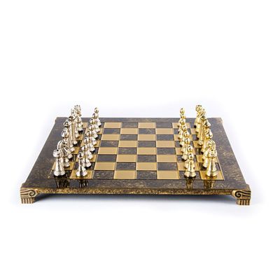 S33BRO шахматы "Manopoulos", "STAUNTON", латунь, в деревянном футляре, коричневые, фигуры классические резныe, золото/серебро 44х44см, 8 кг, S33BRO - фото товара