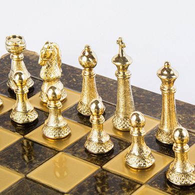 S33BRO шахи "Manopoulos", латунь, у дерев'яному футлярі, коричневі, фігури класичні,44х44см, вага 7, S33BRO - фото товару