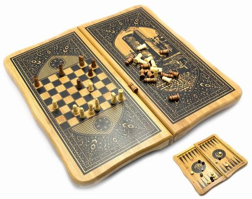 Нарды с шахматами бамбуковые "Баку" (33,5х17,5х4,5 см)(B3321), K323314 - фото товара